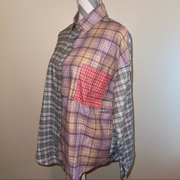 New Purple & Sage Plaid Flannel Button Down Pocket Shirt Small Medium Large - Picture 11 of 16